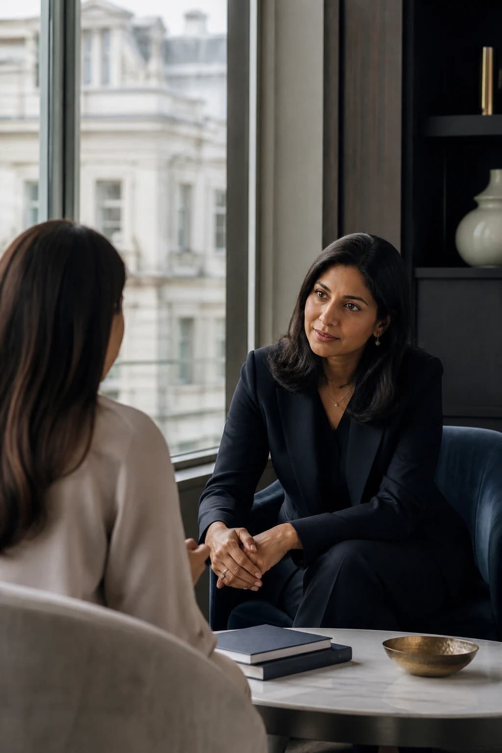 An adviser and client beginning a focused financial conversation