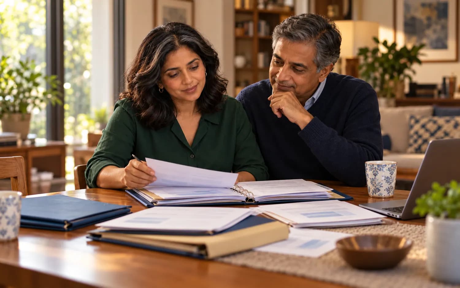 Illustrative couple considering retirement income and their family's future.